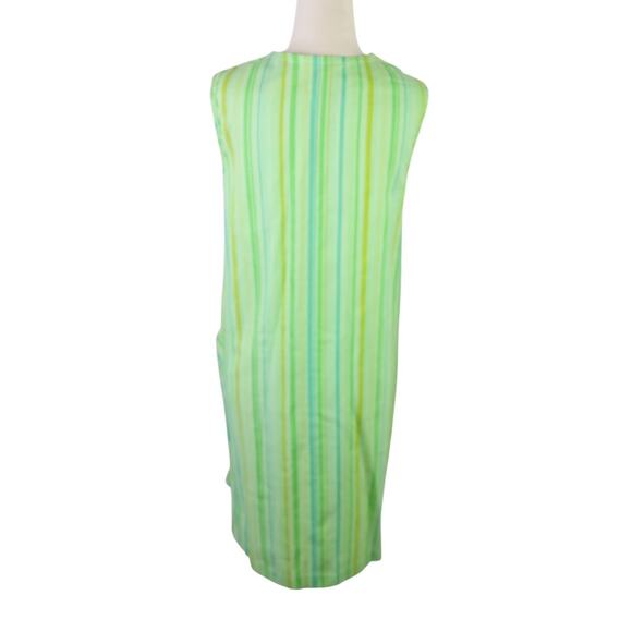 Vintage 60s Sears Perma-Prest Green Striped Mini House Dress S - Picture 4 of 5
